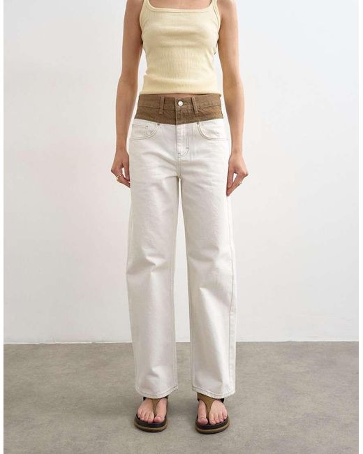 TOPSHOP White Mid Rise Loose Fit Two-toned Jeans