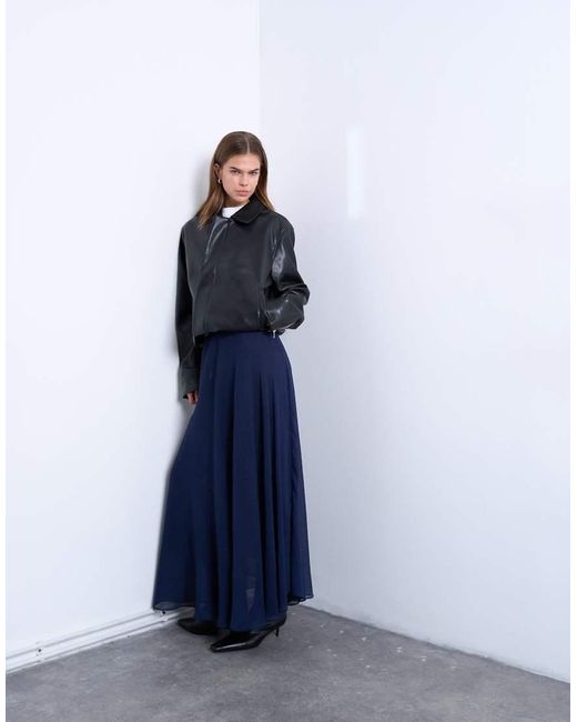TOPSHOP Blue Sheer Full Circle Chiffon Maxi Skirt