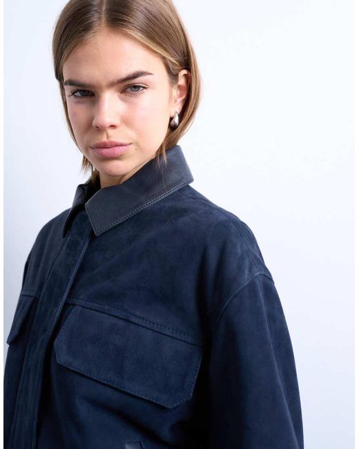 TOPSHOP Blue Premium Real Suede Jacket