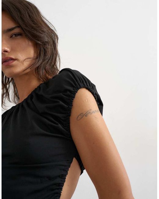 TOPSHOP White Ruched Back Cut Out Top