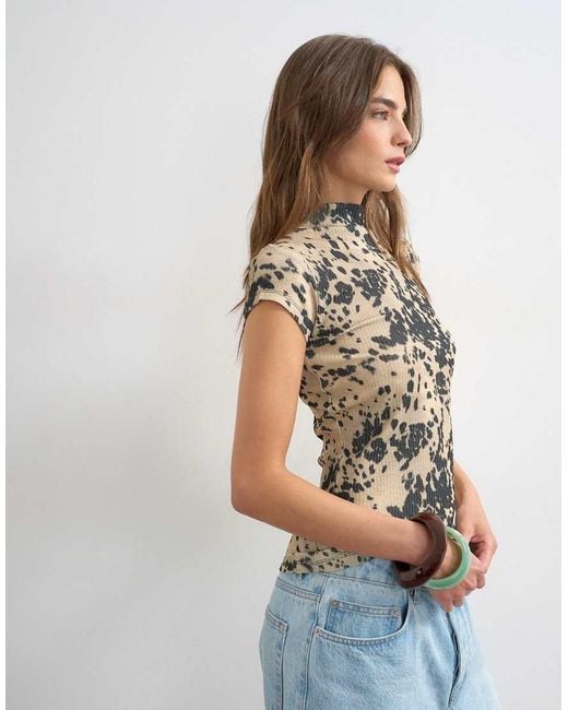TOPSHOP Multicolor Mesh Animal Cap Sleeve Top