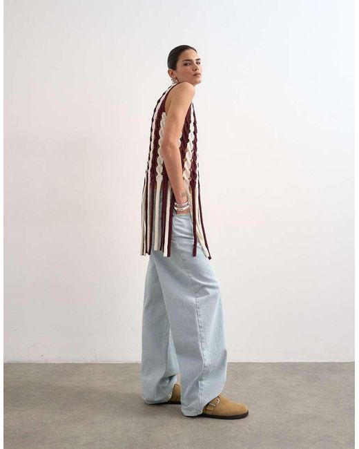 TOPSHOP White Knitted Sleeveless Longline Knit Top With Tassel Fringe Hem