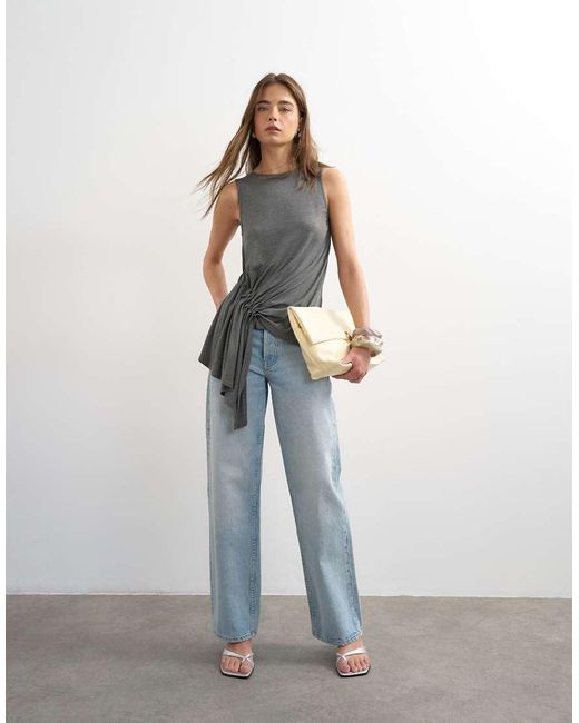 TOPSHOP Gray Drape Side Detail Tank Top