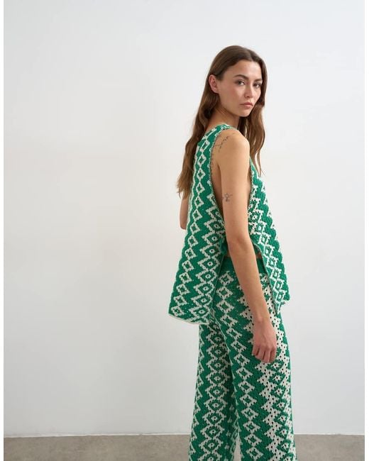 TOPSHOP Green Knitted Patterned Crochet Look Co-Ord Shirt