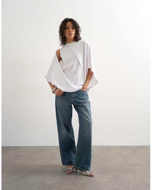 TOPSHOP White Cape Draped Tee