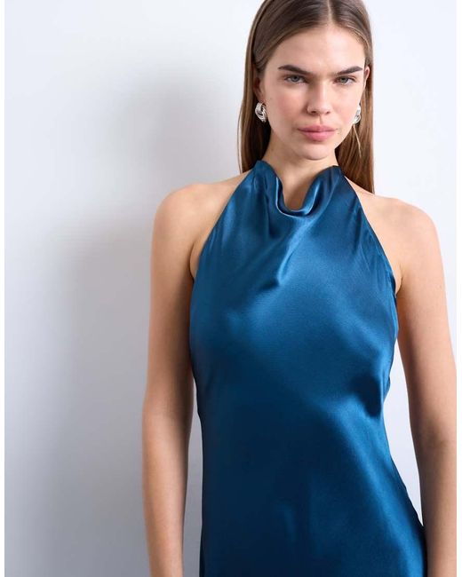 TOPSHOP Blue High Neck Cowl Maxi Dress