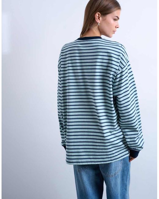 TOPSHOP Blue Striped Long Sleeve Slouchy Skater Tee