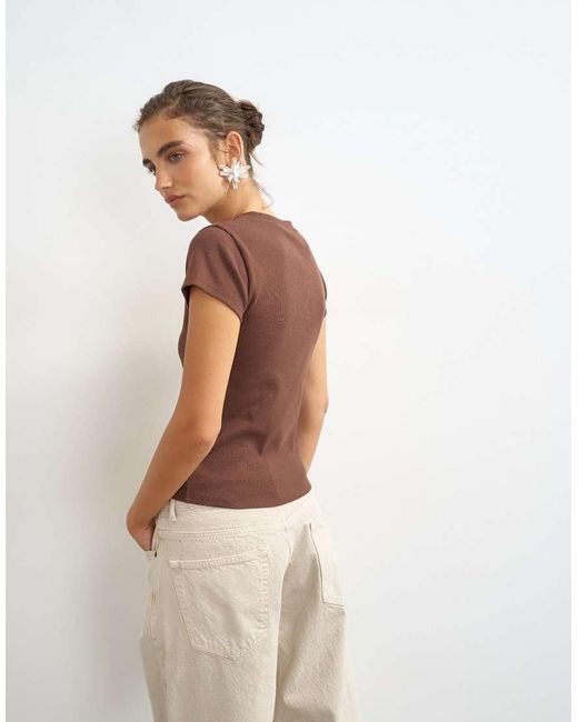 TOPSHOP Brown Button Through Short Sleeve Top
