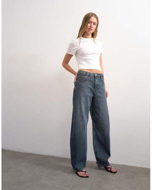 TOPSHOP Black Barrel Mid Rise Jean