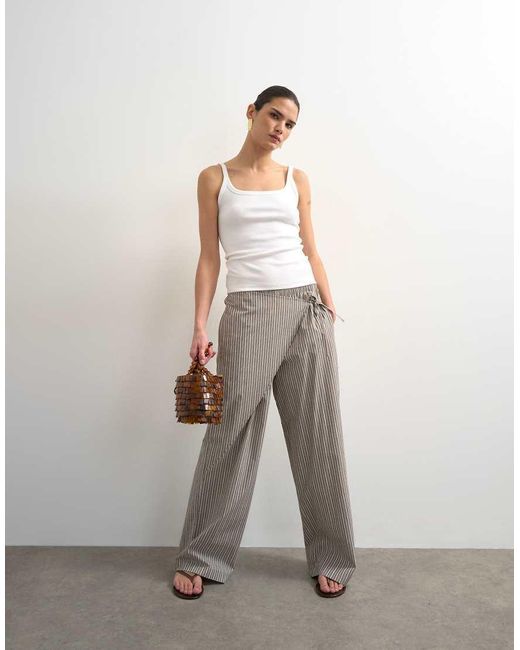 TOPSHOP White Stripe Poplin Wrapover Skirt Trouser