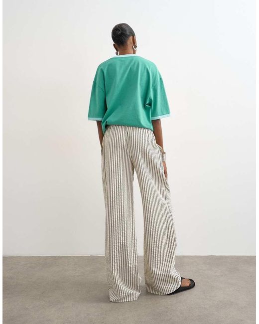 TOPSHOP Green Crinkle Stripe Drawcord Trouser