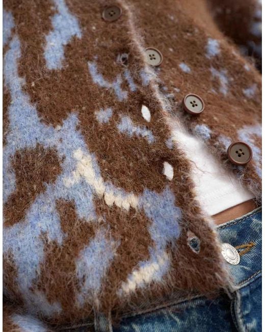TOPSHOP Brown Knitted Boxy Floral Cardigan
