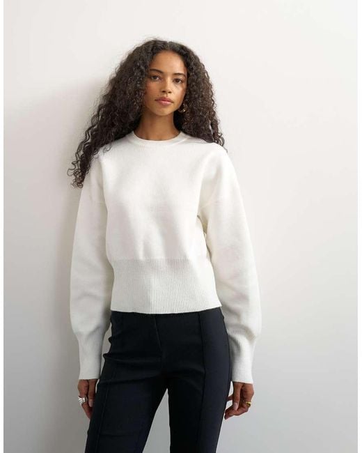 TOPSHOP White Knitted Clean Cinch Waist Batwing Sleeve Jumper