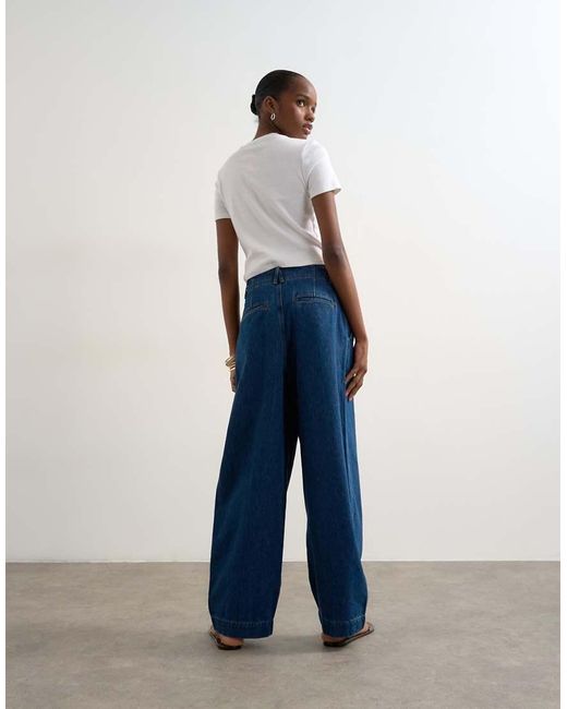 TOPSHOP Blue Wide Leg Pleated Tailored Jean