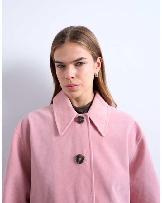 TOPSHOP Pink Faux Suede Patch Pocket Boxy Jacket