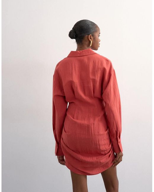 TOPSHOP Gathered Skirt Mini Shirt Dress