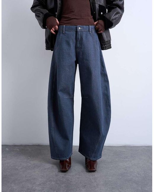 TOPSHOP Blue Horseshoe High Rise Barrel Jeans