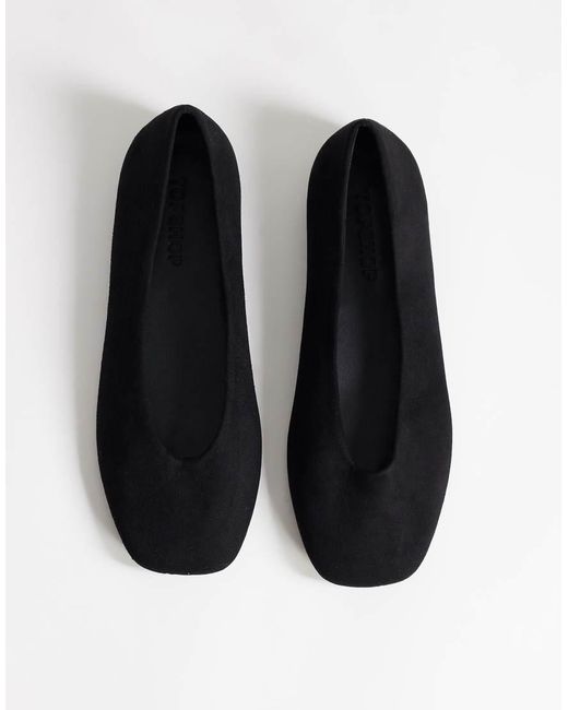TOPSHOP Black Duke Faux Suede Chiselled Ballet Flat