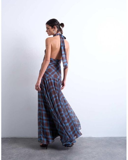 TOPSHOP Blue Volume Hem Dropped Waist Maxi Dress