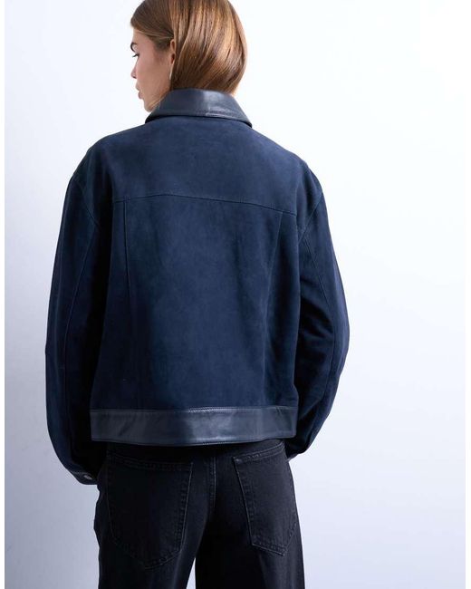 TOPSHOP Blue Premium Real Suede Jacket
