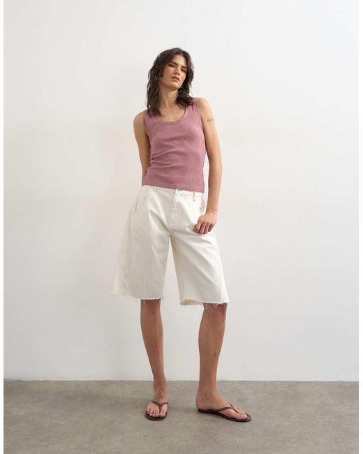 TOPSHOP Pink Washed Waffle Vest With Woven Trim