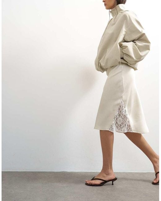 TOPSHOP White Lace Insert Awkward Length Midi Skirt