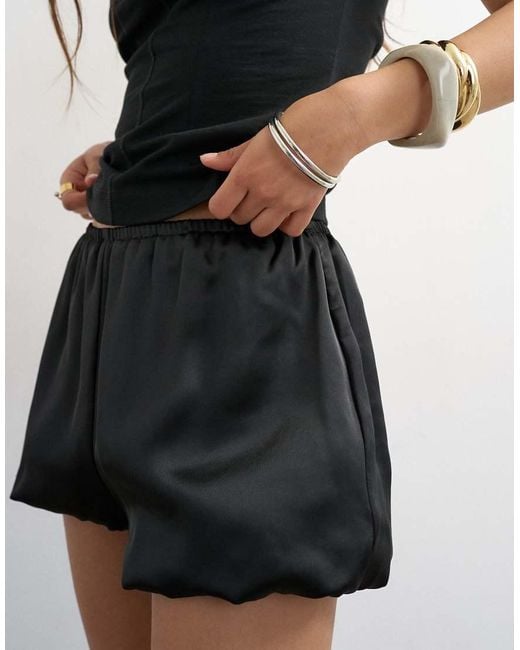TOPSHOP Black Satin Bubble Short