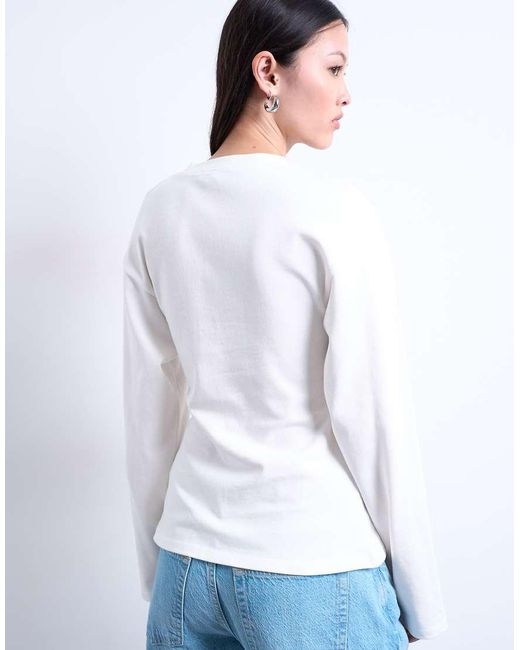 TOPSHOP White Cinch Waist Structured Long Sleeve Tee
