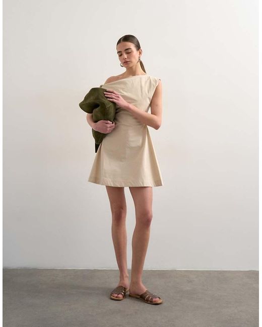 TOPSHOP Natural Structured Mini Dress With Twist Shoulder