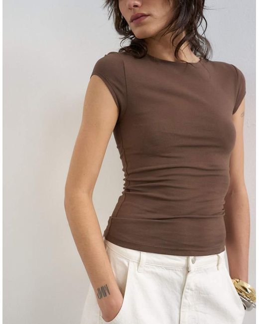 TOPSHOP Brown Faced Short Sleeve Tee