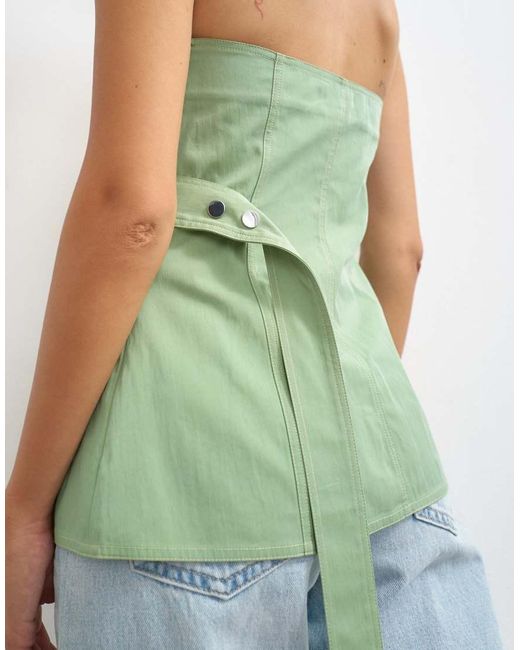 TOPSHOP Green Structured Asymmetric Bandeau Top