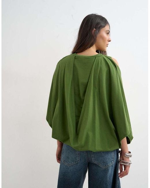 TOPSHOP Green Cape Draped Tee