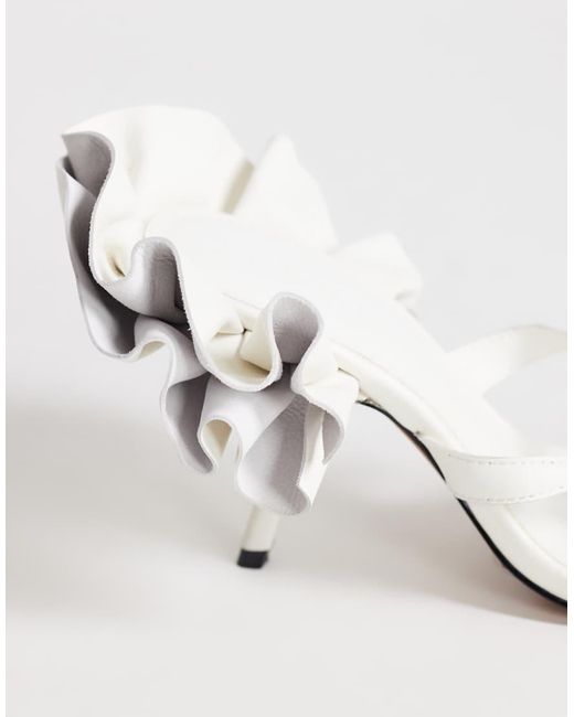 TOPSHOP White Ophelia Real Leather High Heeled Sandal With Ruffle