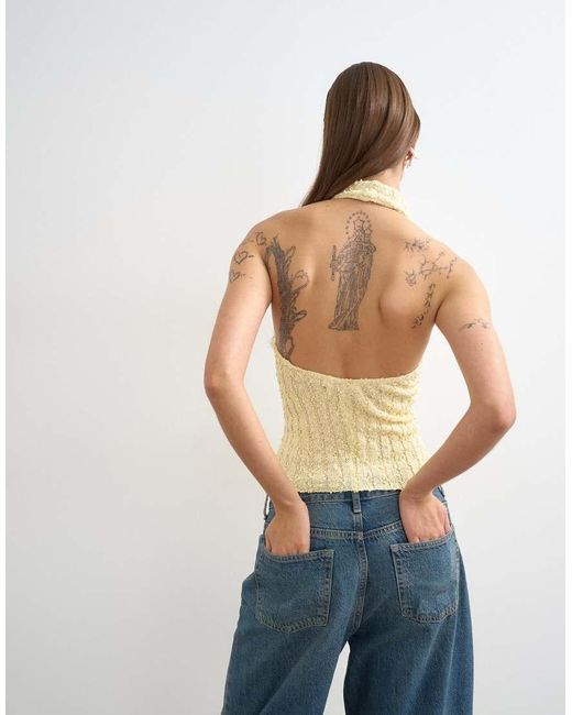 TOPSHOP Blue Knitted Drape Neck Low Back Top