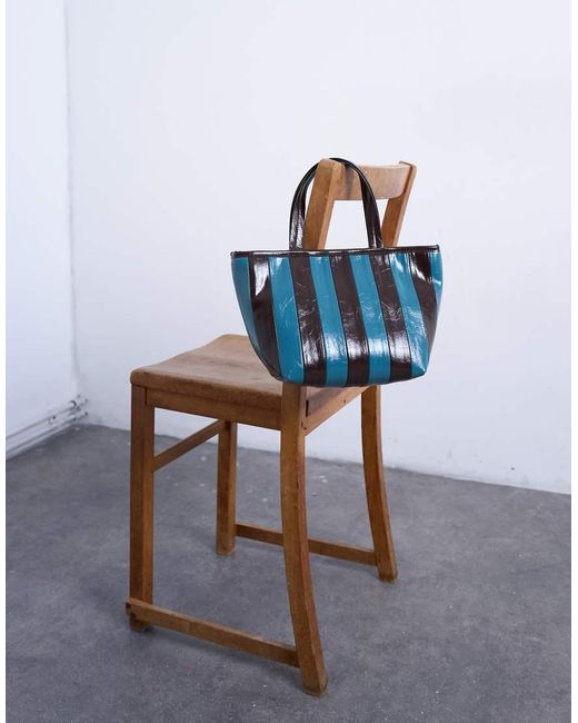 TOPSHOP Gray Gemma Medium Stripe Faux Leather Grab Bag