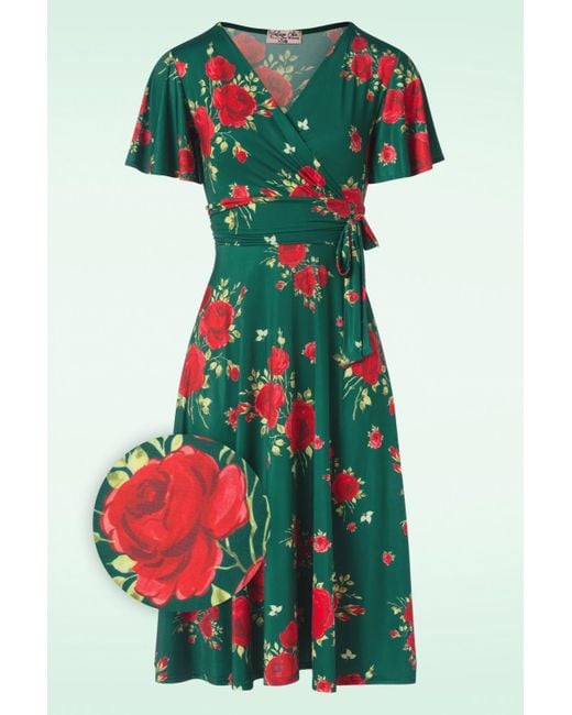 vintage chic for topvintage Irene Flower Cross Over Swing Dress in het  Groen | Lyst NL
