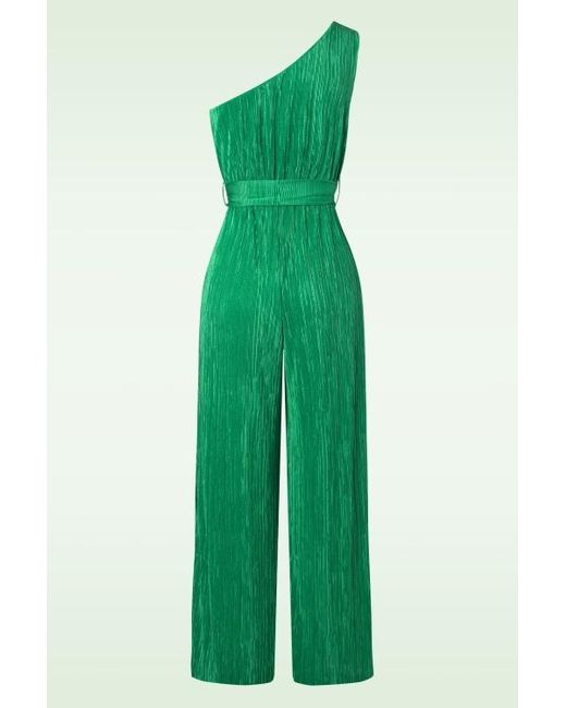 vintage chic for topvintage Casey One Shoulder Pleated Jumpsuit in het Green