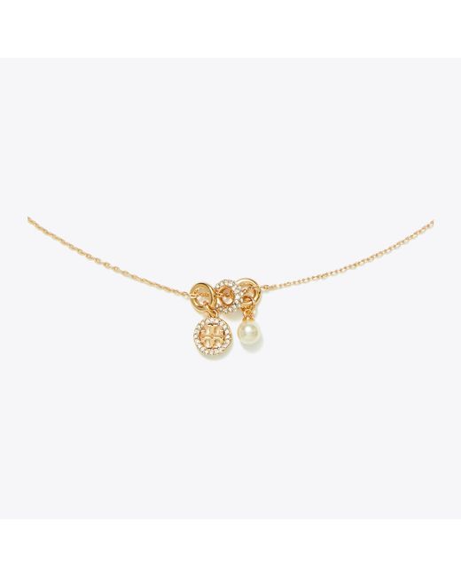 Tory Burch White Icon Pavé Charm Pendant Necklace