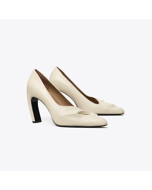Tory Burch Sculpted Peep-Toe Pump in Natural | Lyst Canada