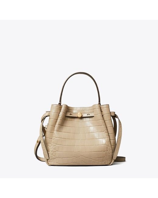 Tory Burch Natural Romy Croc-Embossed Bucket Bag