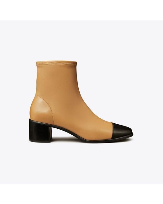 Tory Burch Brown Cap-Toe Low-Heel Ankle Boot