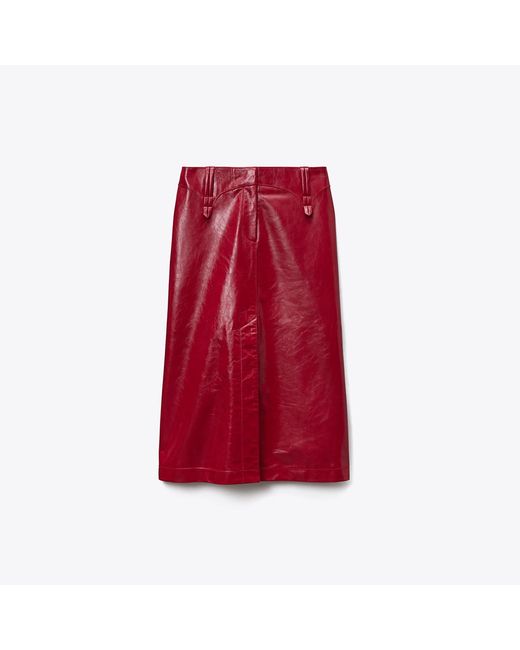 Tory Burch Red Leather Skirt