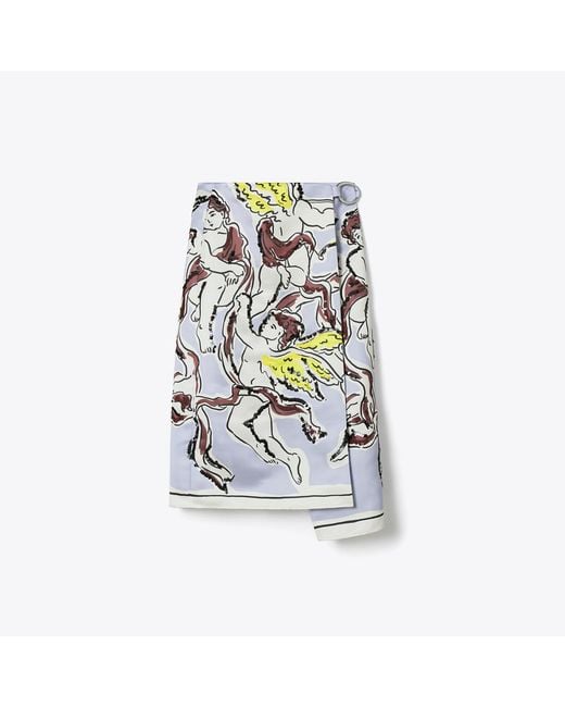 Tory Burch White Printed Satin Skirt