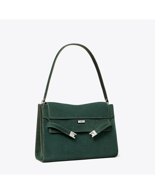 Tory Burch Green Large Lee Radziwill Suede Shoulder Bag, One Size