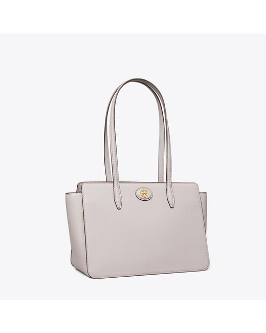 Tory Burch Gray Small Robinson Pebbled Tote, One Size