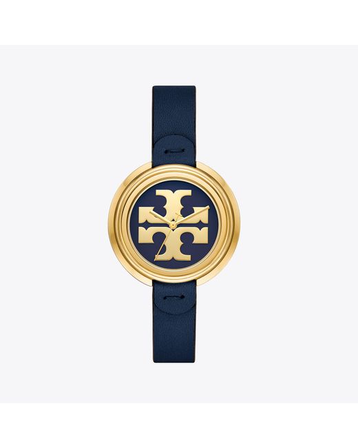 Tory Burch Blue Miller Watch, Navy Leather/gold-tone, 36 Mm