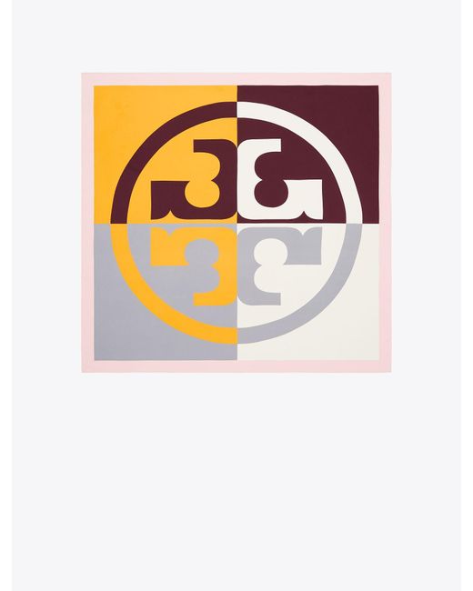 Tory Burch Multicolor Color-Block Logo Silk Square