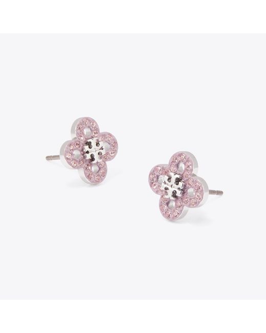 Tory Burch Pink Forget Me Not Clover Stud Earrings