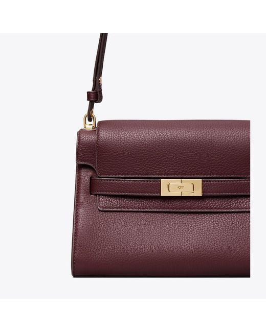 Tory Burch Purple Lee Radziwill Pebbled Shoulder Bag, One Size