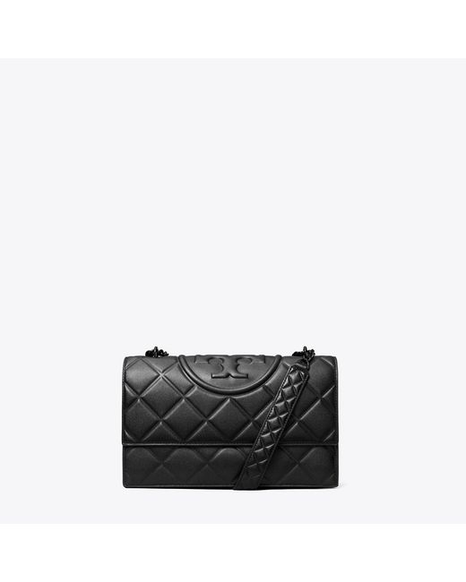 Tory Burch Black Small Fleming Polished-Grain Shoulder Bag, One Size